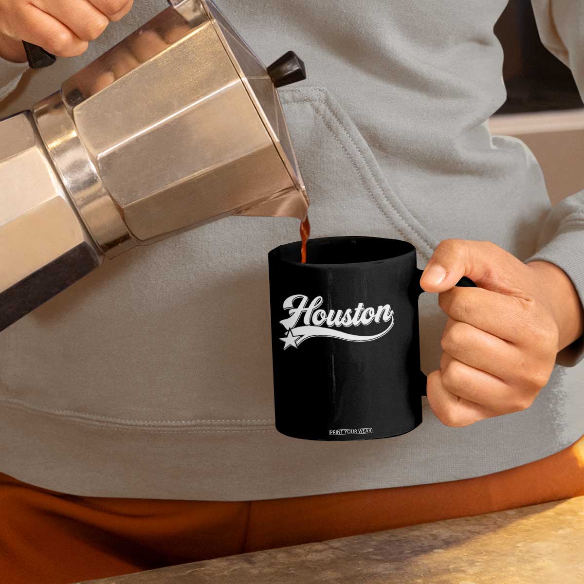 Retro Houston Coffee Mug Varsity Script Vintage Sports Jersey Style 80s 90s TS10 Print Your Wear
