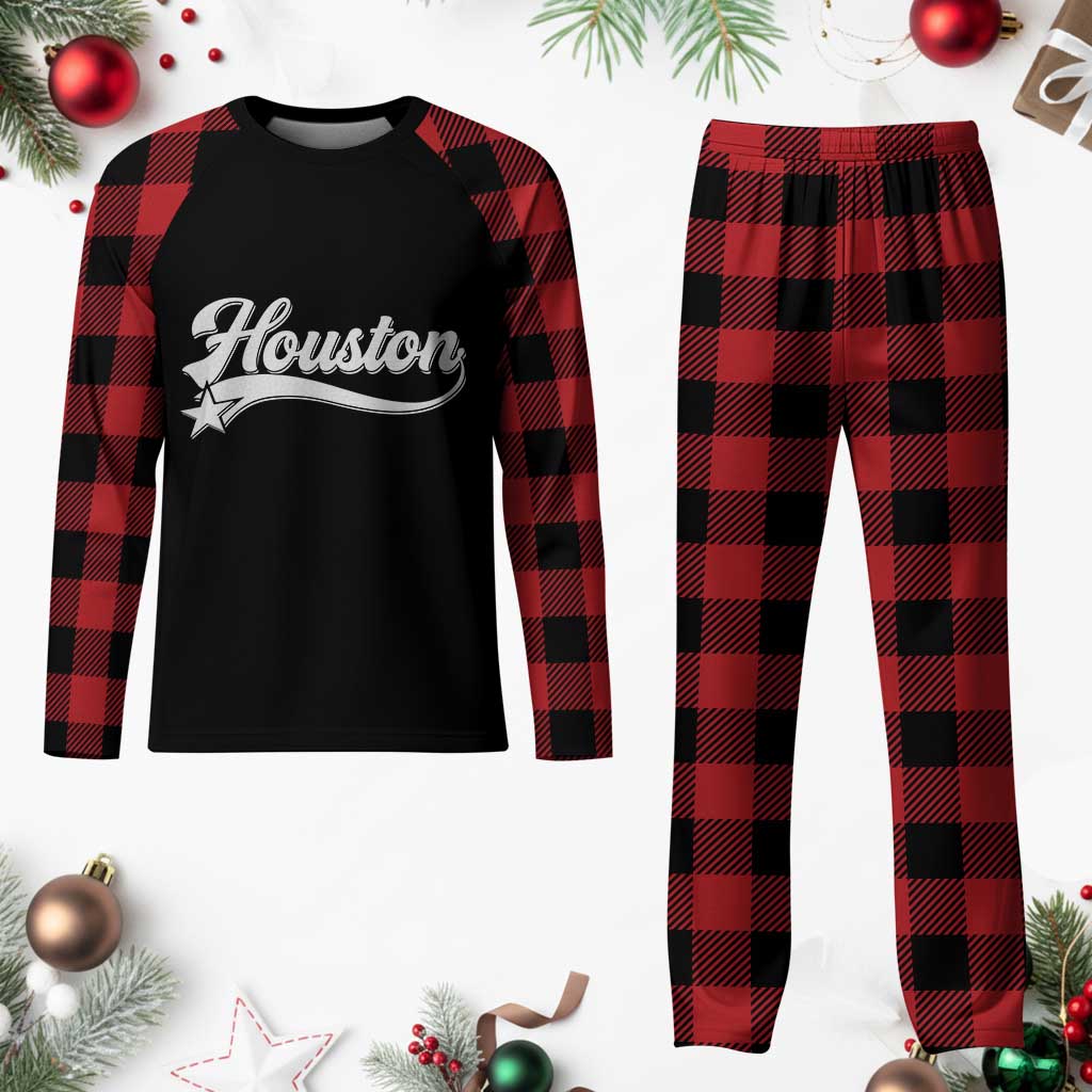 Retro Houston Plaid Pajama Set Varsity Script Vintage Sports Jersey Style 80s 90s TS10 Buffalo Plaid Print Your Wear