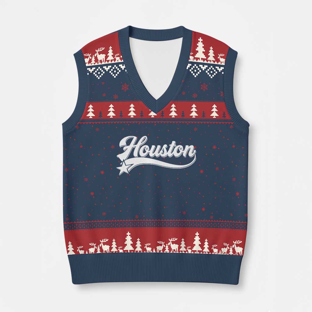 Retro Houston V-Neck Knit Sweater Vest Varsity Script Vintage Sports Jersey Style 80s 90s TS10 Navy Red Print Your Wear