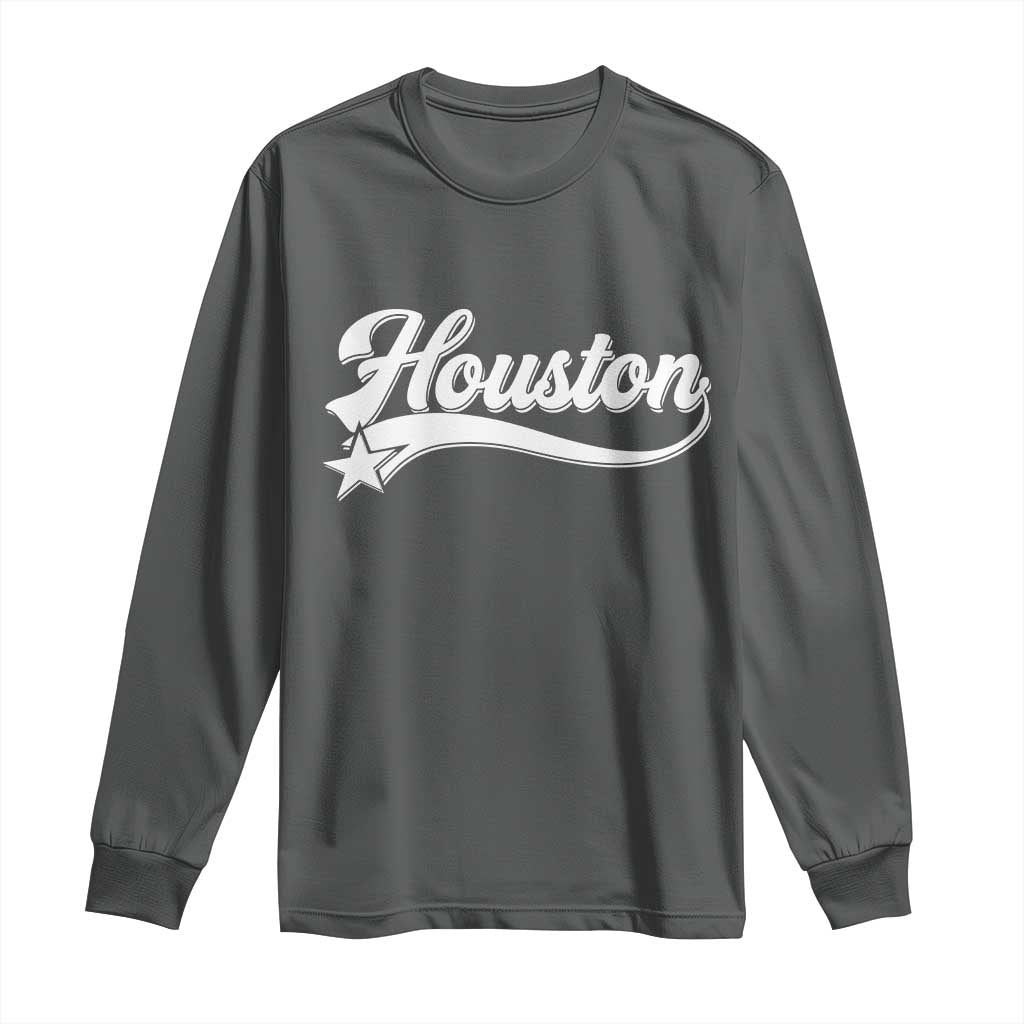 Retro Houston Long Sleeve Shirt Varsity Script Vintage Sports Jersey Style 80s 90s TS10 Dark Heather Print Your Wear