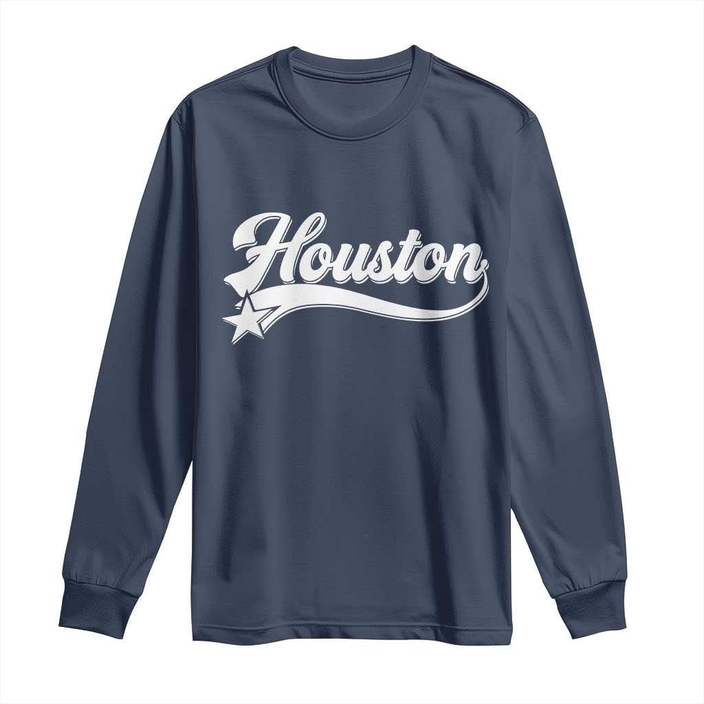 Retro Houston Long Sleeve Shirt Varsity Script Vintage Sports Jersey Style 80s 90s TS10 Navy Print Your Wear