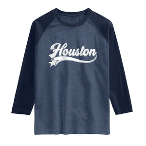 Retro Houston Raglan Shirt Varsity Script Vintage Sports Jersey Style 80s 90s TS10 Heather Denim Navy Print Your Wear