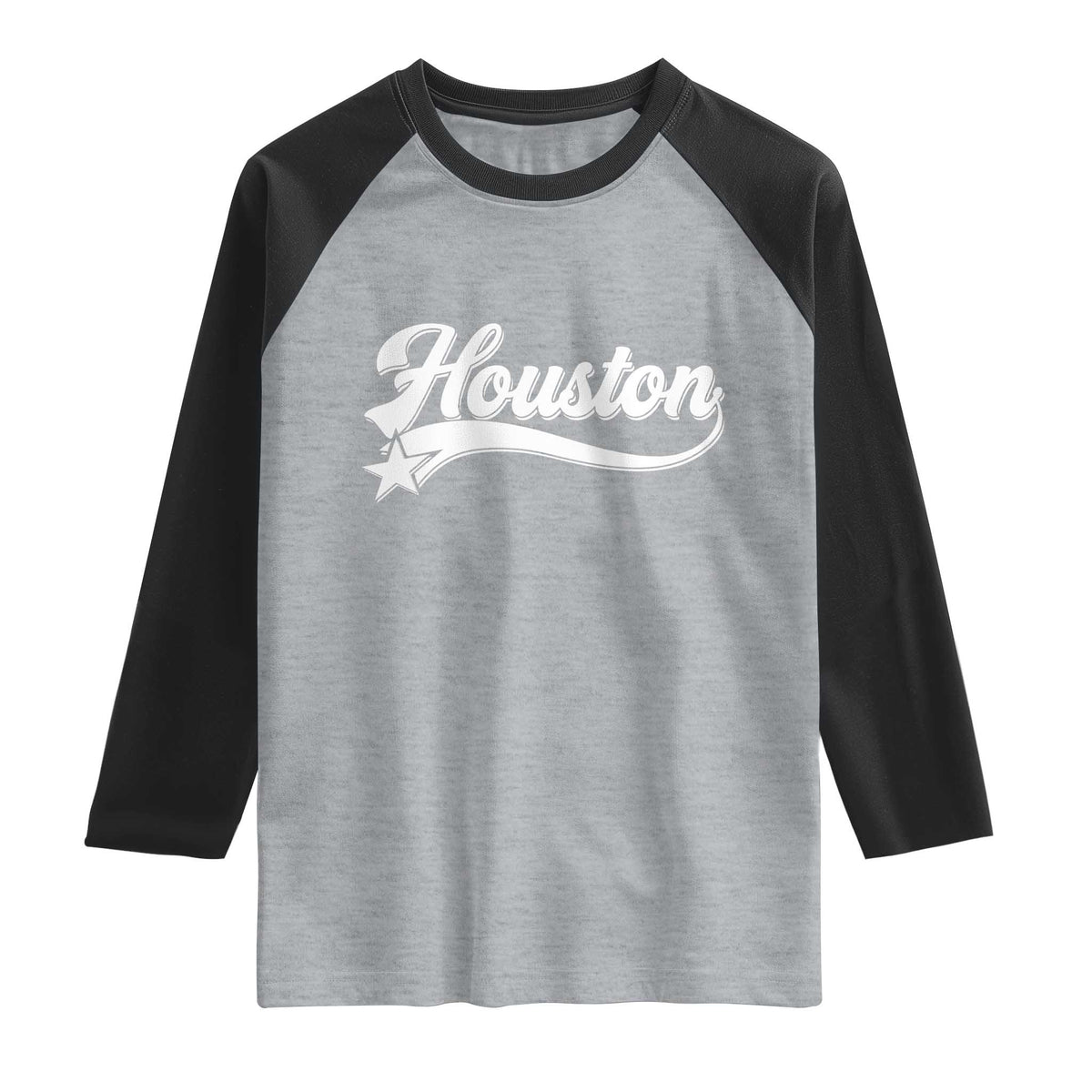 Retro Houston Raglan Shirt Varsity Script Vintage Sports Jersey Style 80s 90s TS10 Heather Gray Black Print Your Wear