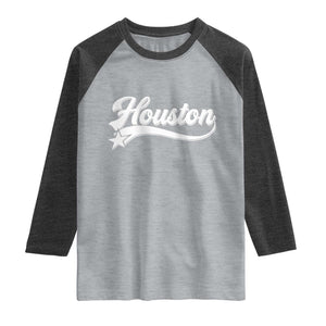 Retro Houston Raglan Shirt Varsity Script Vintage Sports Jersey Style 80s 90s TS10 Heather Gray Heather Charcoal Print Your Wear