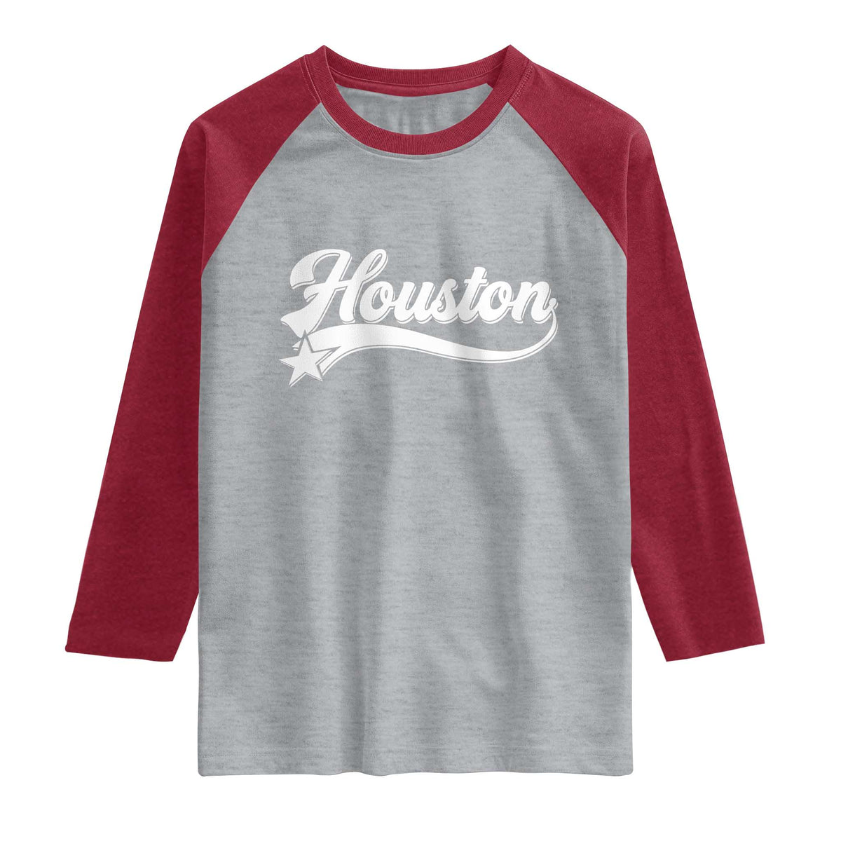 Retro Houston Raglan Shirt Varsity Script Vintage Sports Jersey Style 80s 90s TS10 Heather Gray Heather Red Print Your Wear