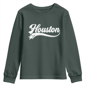 Retro Houston Youth Sweatshirt Varsity Script Vintage Sports Jersey Style 80s 90s TS10 Dark Forest Green Print Your Wear