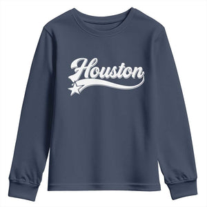 Retro Houston Youth Sweatshirt Varsity Script Vintage Sports Jersey Style 80s 90s TS10 Navy Print Your Wear