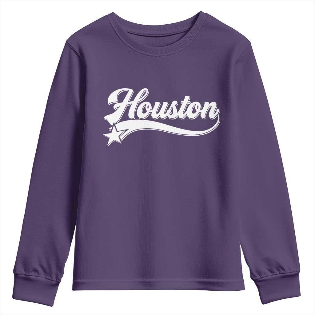 Retro Houston Youth Sweatshirt Varsity Script Vintage Sports Jersey Style 80s 90s TS10 Purple Print Your Wear