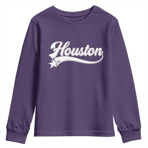 Retro Houston Youth Sweatshirt Varsity Script Vintage Sports Jersey Style 80s 90s TS10 Purple Print Your Wear