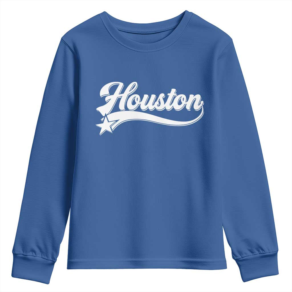 Retro Houston Youth Sweatshirt Varsity Script Vintage Sports Jersey Style 80s 90s TS10 Royal Blue Print Your Wear