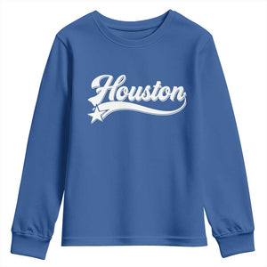 Retro Houston Youth Sweatshirt Varsity Script Vintage Sports Jersey Style 80s 90s TS10 Royal Blue Print Your Wear