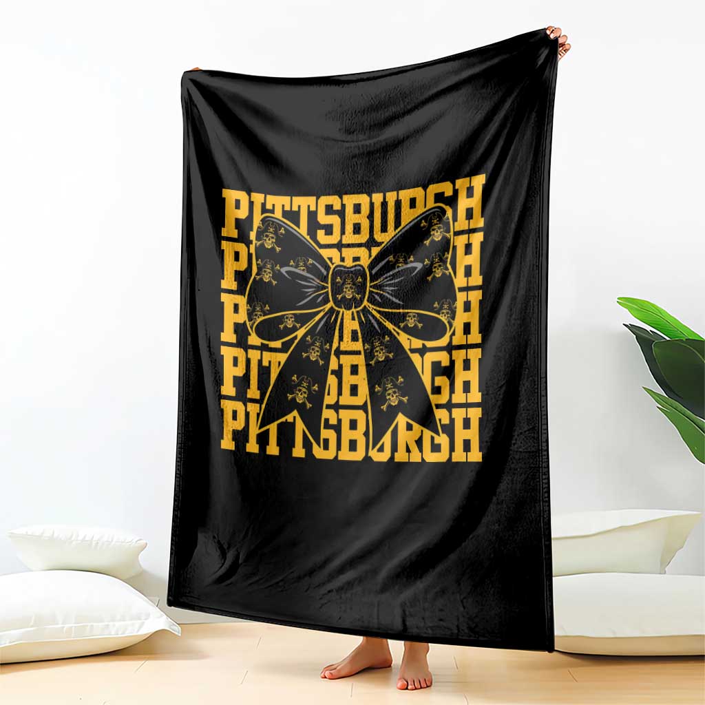 Pittsburgh Coquette Bow Throw Blanket Retro Sports Style Pirate Skull TS10 Print Your Wear