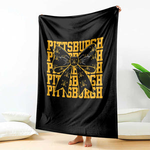 Pittsburgh Coquette Bow Throw Blanket Retro Sports Style Pirate Skull TS10 Print Your Wear