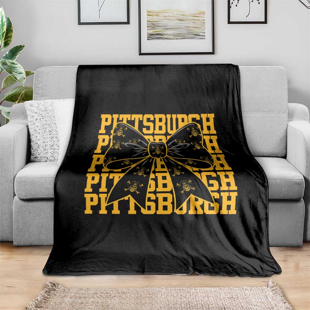 Pittsburgh Coquette Bow Throw Blanket Retro Sports Style Pirate Skull TS10 Print Your Wear