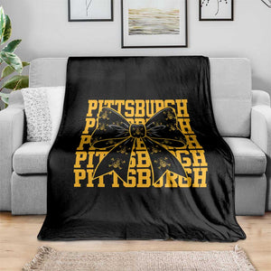 Pittsburgh Coquette Bow Throw Blanket Retro Sports Style Pirate Skull TS10 Print Your Wear