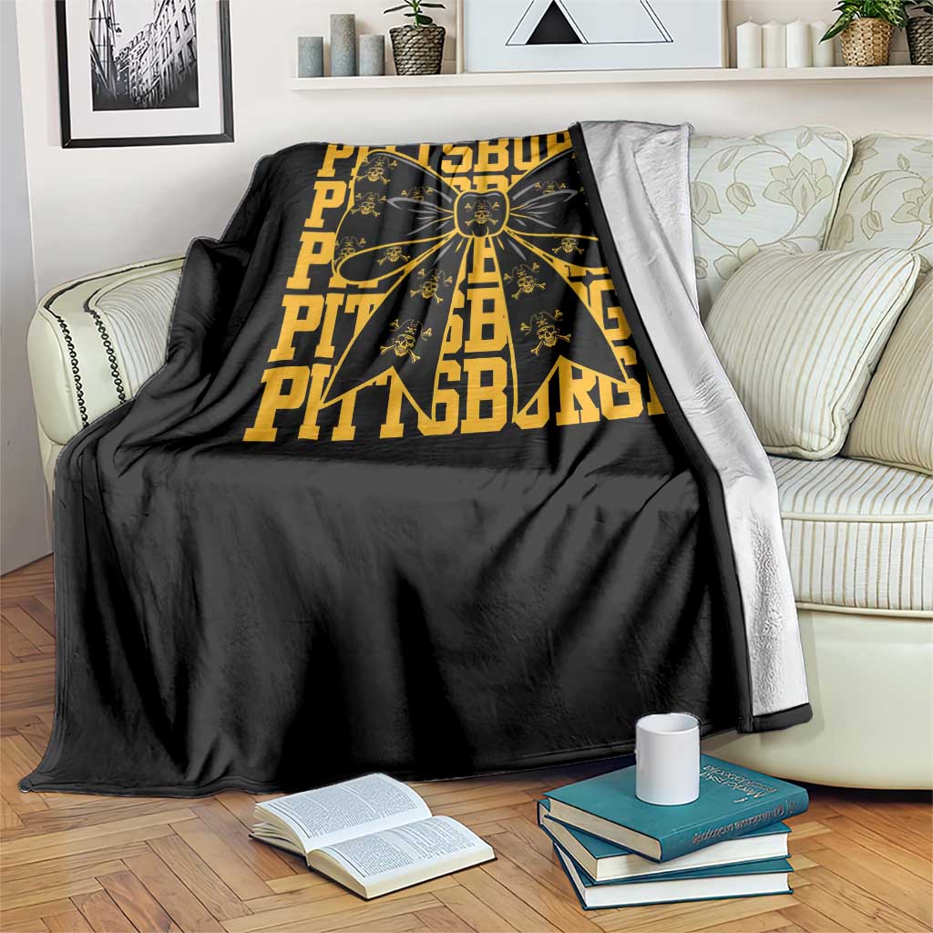 Pittsburgh Coquette Bow Throw Blanket Retro Sports Style Pirate Skull TS10 Print Your Wear