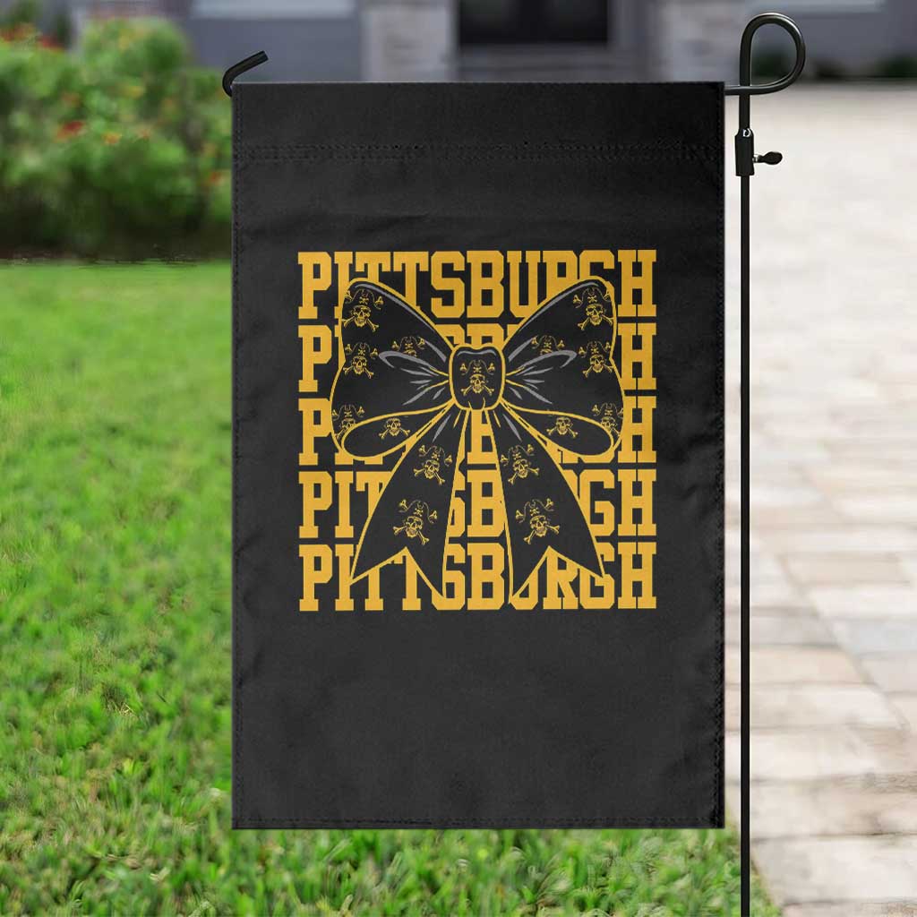 Pittsburgh Coquette Bow Garden Flag Retro Sports Style Pirate Skull TS10 Print Your Wear