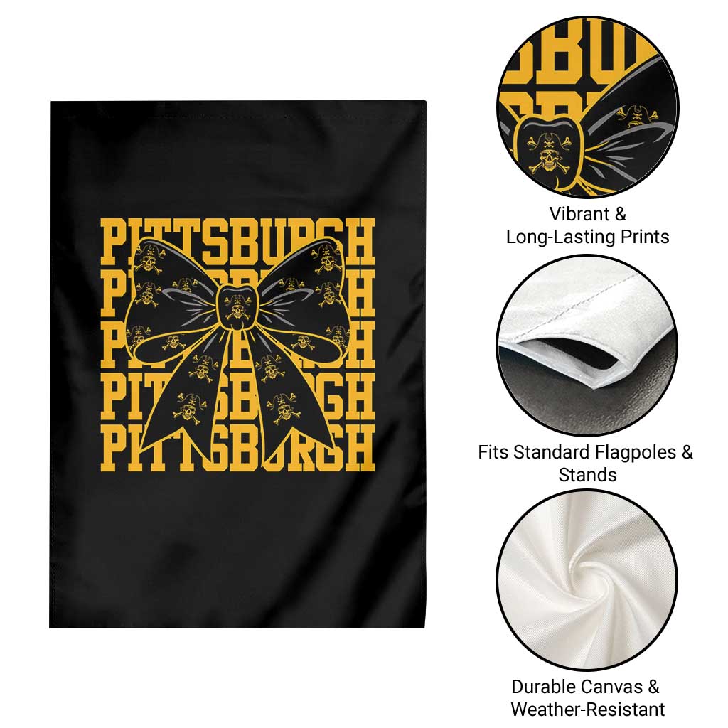 Pittsburgh Coquette Bow Garden Flag Retro Sports Style Pirate Skull TS10 Print Your Wear