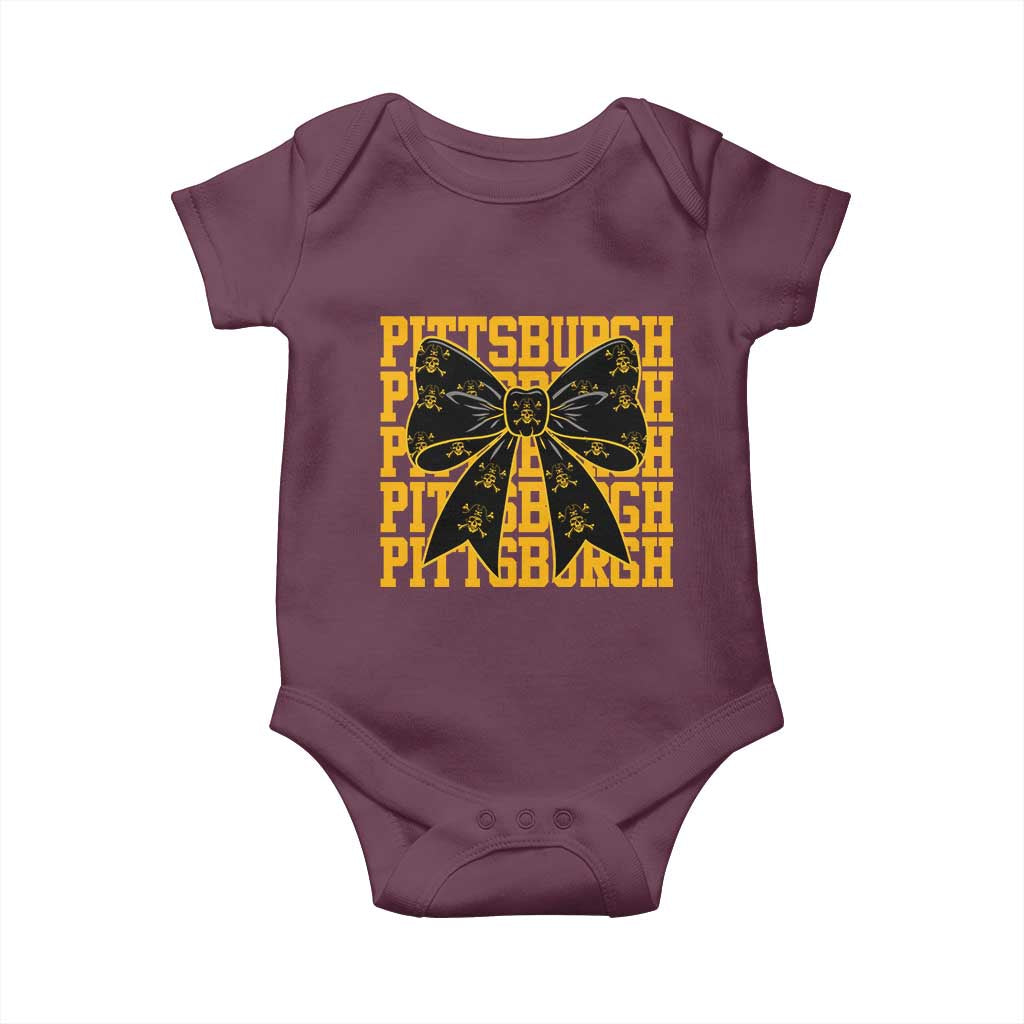 Pittsburgh Coquette Bow Baby Onesie Retro Sports Style Pirate Skull TS10 Maroon Print Your Wear