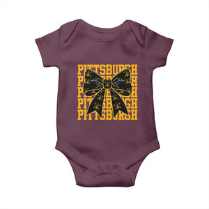 Pittsburgh Coquette Bow Baby Onesie Retro Sports Style Pirate Skull TS10 Maroon Print Your Wear