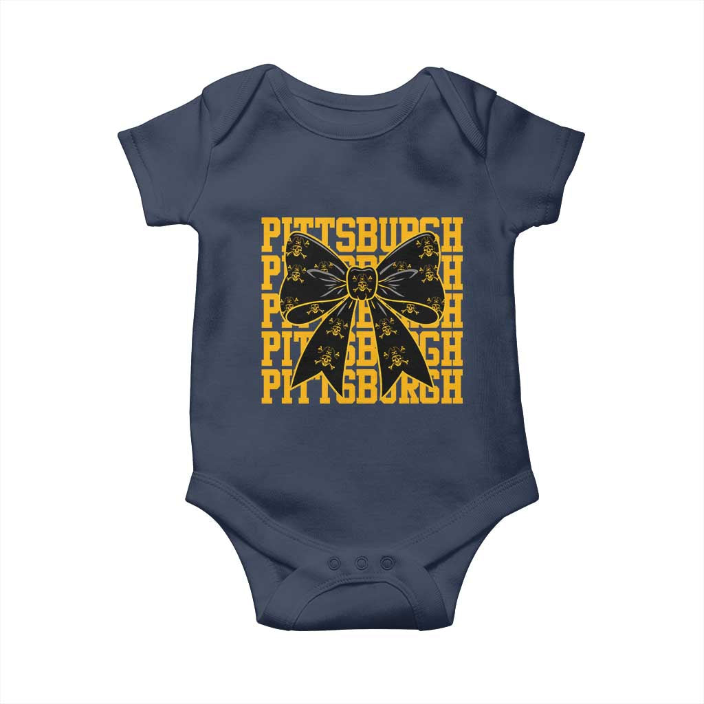 Pittsburgh Coquette Bow Baby Onesie Retro Sports Style Pirate Skull TS10 Navy Print Your Wear
