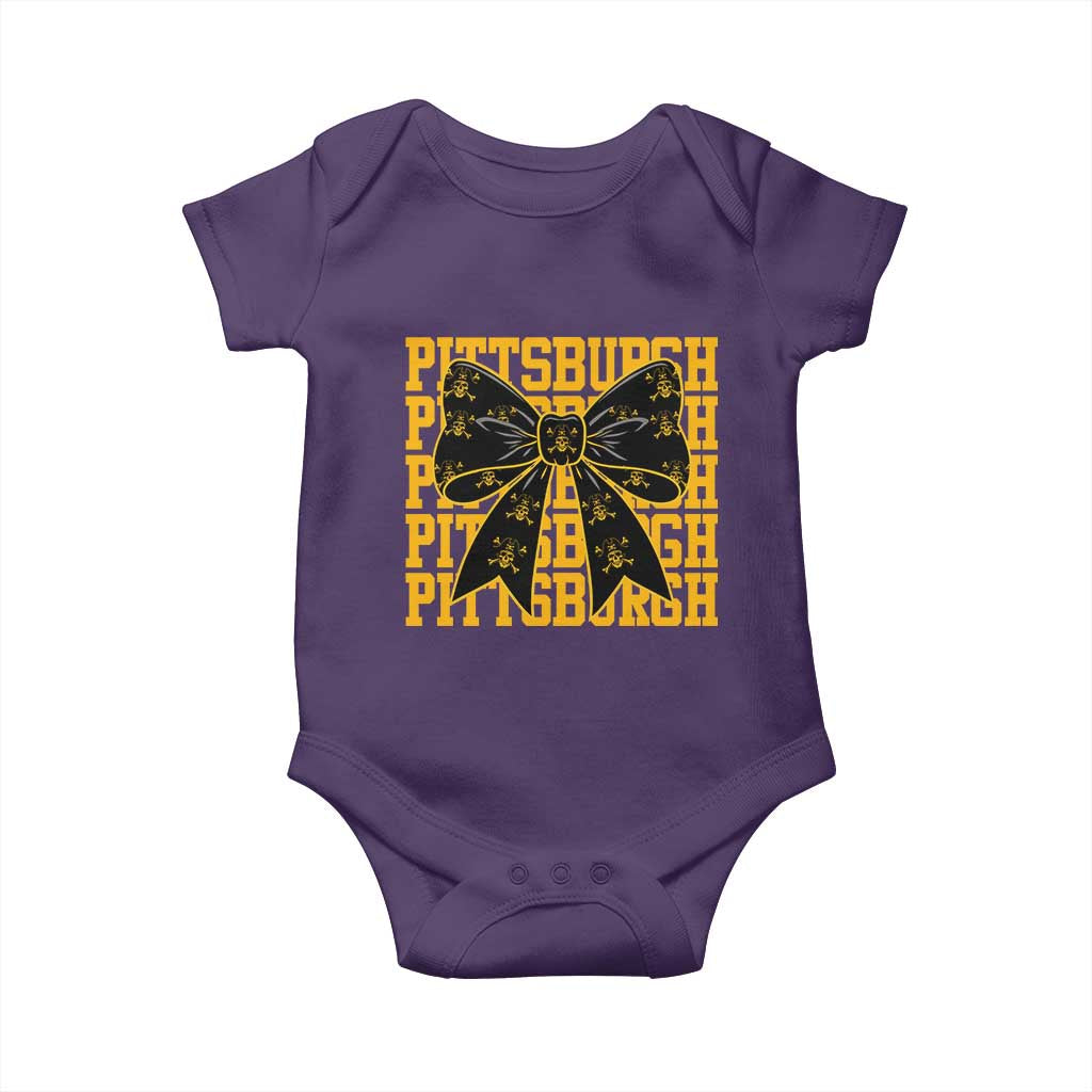 Pittsburgh Coquette Bow Baby Onesie Retro Sports Style Pirate Skull TS10 Purple Print Your Wear