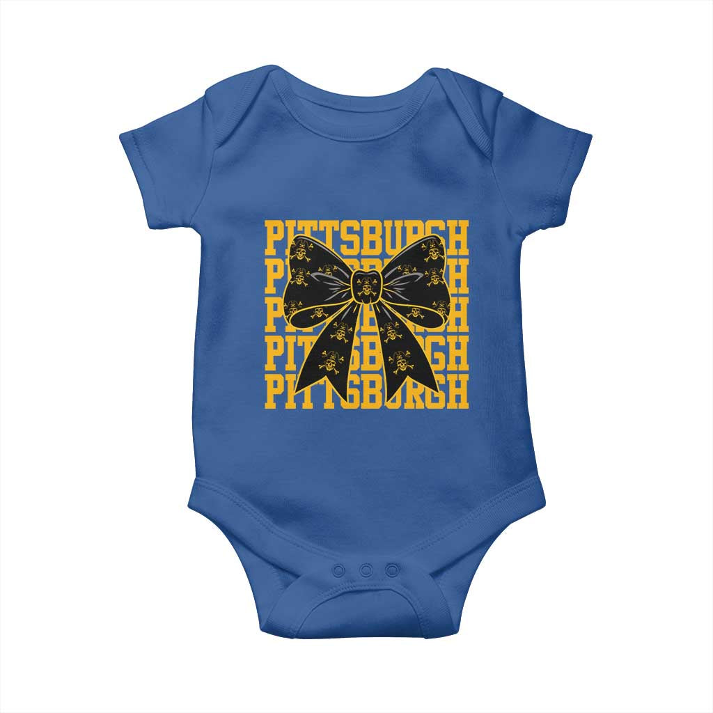 Pittsburgh Coquette Bow Baby Onesie Retro Sports Style Pirate Skull TS10 Royal Blue Print Your Wear