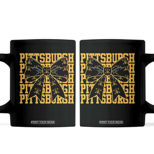 Pittsburgh Coquette Bow Coffee Mug Retro Sports Style Pirate Skull TS10 Black Print Your Wear