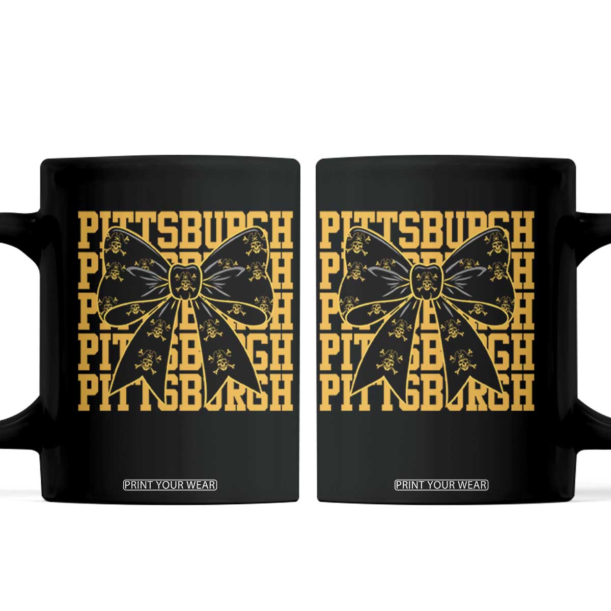 Pittsburgh Coquette Bow Coffee Mug Retro Sports Style Pirate Skull TS10 Black Print Your Wear