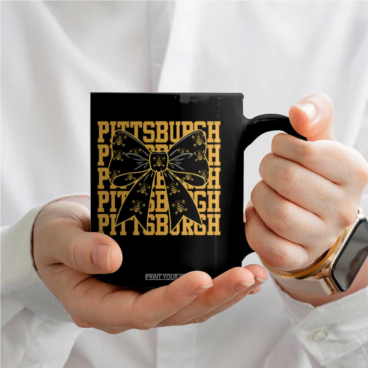 Pittsburgh Coquette Bow Coffee Mug Retro Sports Style Pirate Skull TS10 Print Your Wear