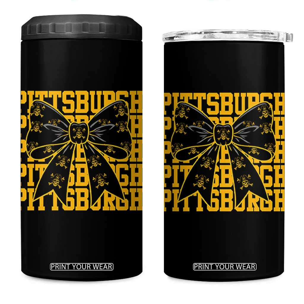 Pittsburgh Coquette Bow 4 in 1 Can Cooler Tumbler Retro Sports Style Pirate Skull TS10 One Size: 16 oz Black Print Your Wear