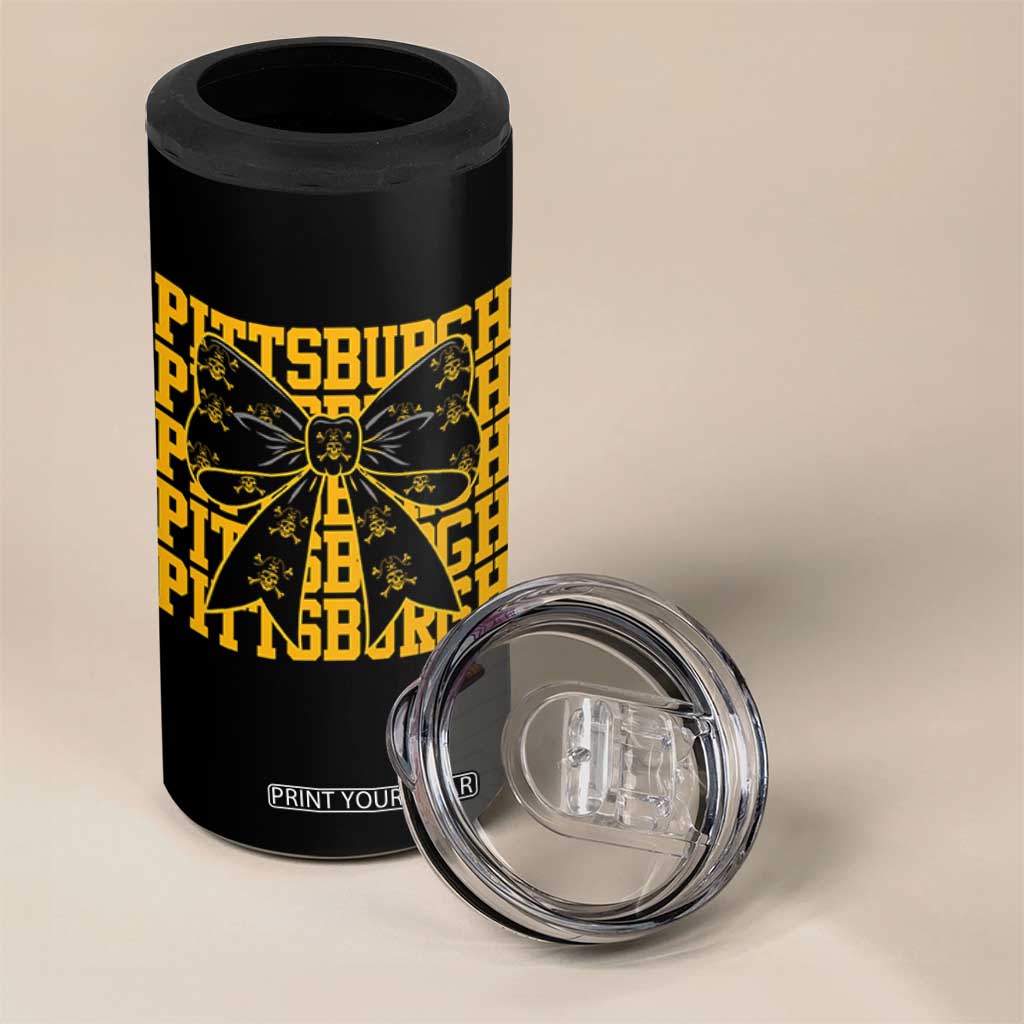 Pittsburgh Coquette Bow 4 in 1 Can Cooler Tumbler Retro Sports Style Pirate Skull TS10 Print Your Wear