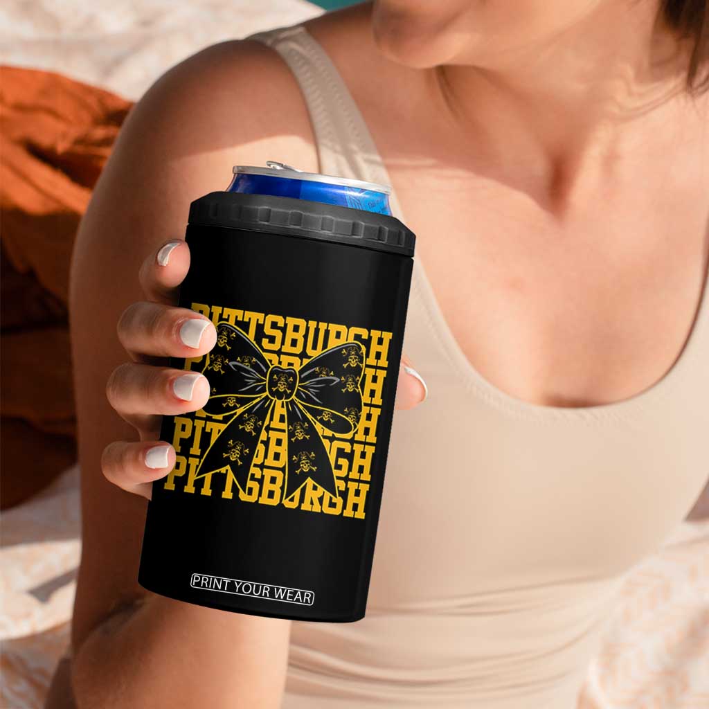 Pittsburgh Coquette Bow 4 in 1 Can Cooler Tumbler Retro Sports Style Pirate Skull TS10 Print Your Wear