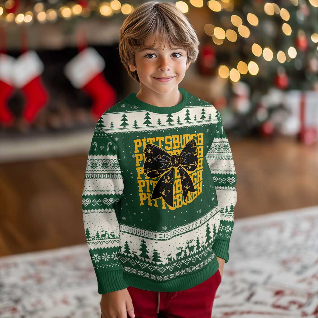 Pittsburgh Coquette Bow Ugly Christmas Sweater Retro Sports Style Pirate Skull TS10 Forest Green Beige Print Your Wear