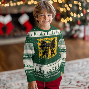 Pittsburgh Coquette Bow Ugly Christmas Sweater Retro Sports Style Pirate Skull TS10 Forest Green Beige Print Your Wear