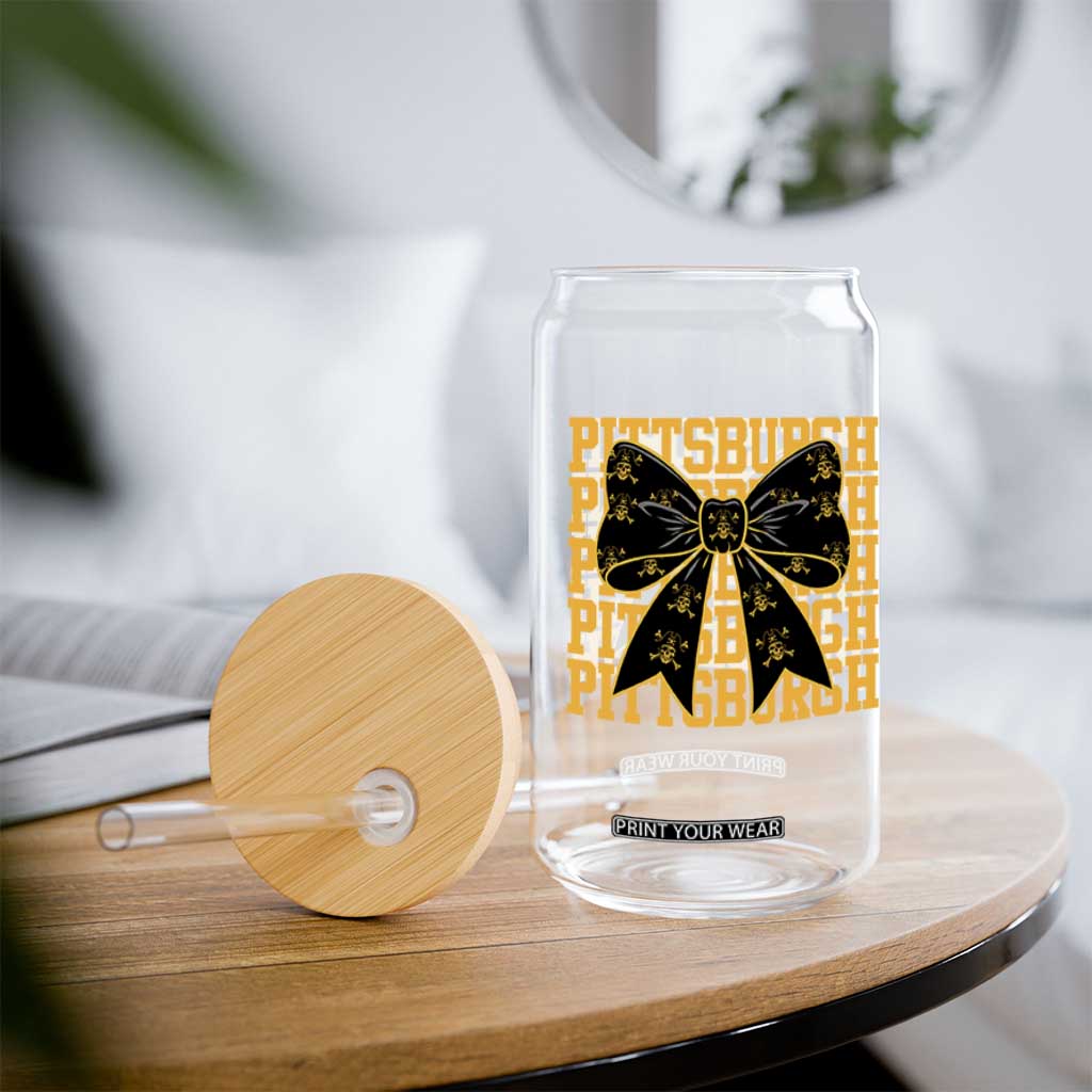 Pittsburgh Coquette Bow Glass Can Retro Sports Style Pirate Skull TS10 Print Your Wear
