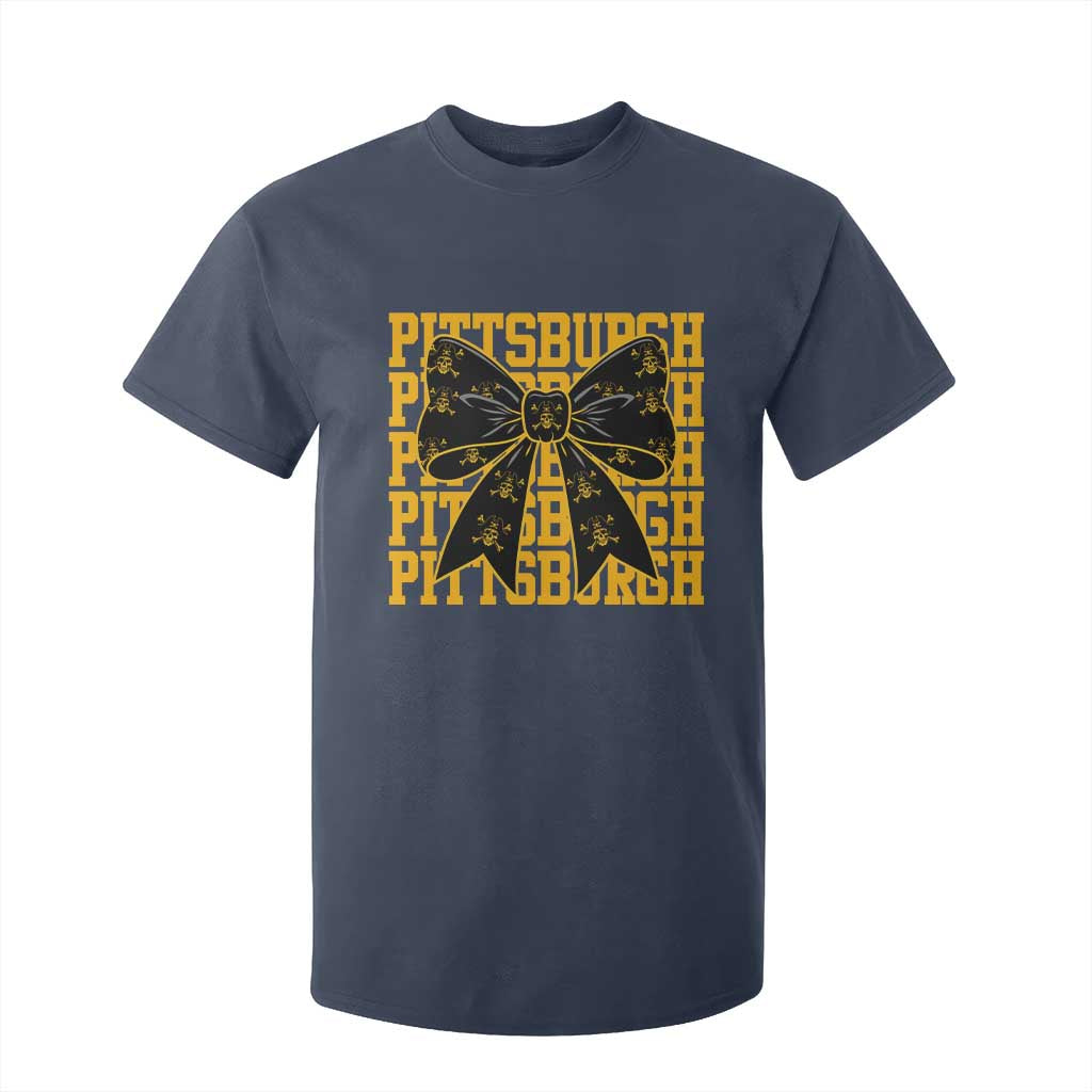 Pittsburgh Coquette Bow T Shirt For Kid Retro Sports Style Pirate Skull TS10 Navy Print Your Wear