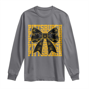 Pittsburgh Coquette Bow Long Sleeve Shirt Retro Sports Style Pirate Skull TS10 Charcoal Print Your Wear