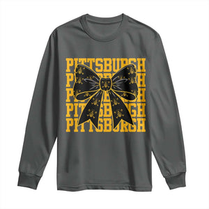 Pittsburgh Coquette Bow Long Sleeve Shirt Retro Sports Style Pirate Skull TS10 Dark Heather Print Your Wear