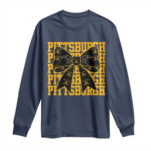 Pittsburgh Coquette Bow Long Sleeve Shirt Retro Sports Style Pirate Skull TS10 Navy Print Your Wear
