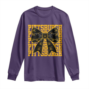 Pittsburgh Coquette Bow Long Sleeve Shirt Retro Sports Style Pirate Skull TS10 Purple Print Your Wear