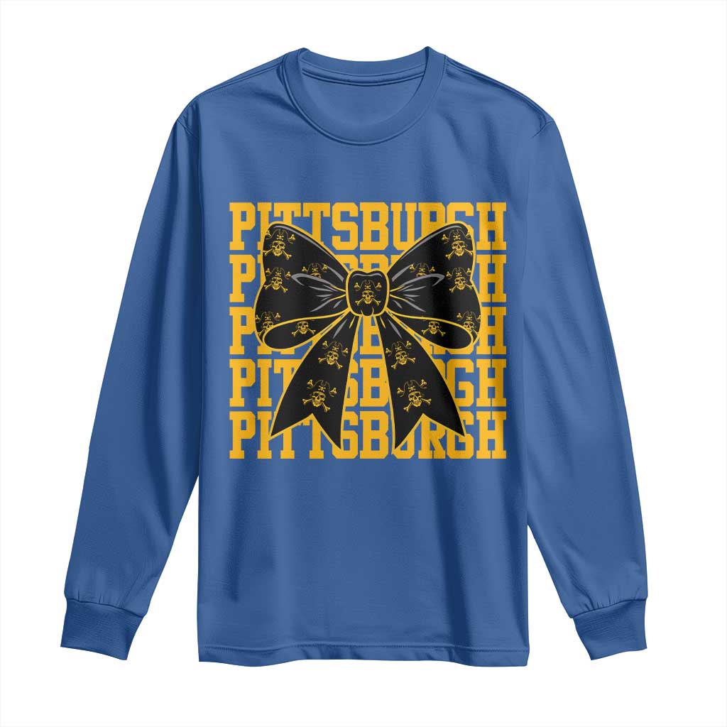 Pittsburgh Coquette Bow Long Sleeve Shirt Retro Sports Style Pirate Skull TS10 Royal Blue Print Your Wear