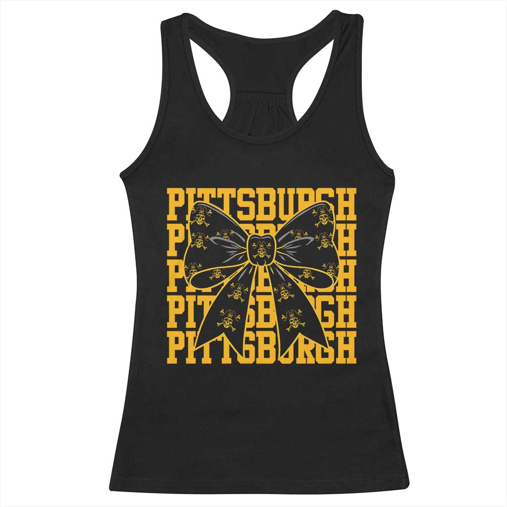 Pittsburgh Coquette Bow Racerback Tank Top Retro Sports Style Pirate Skull TS10 Black Print Your Wear