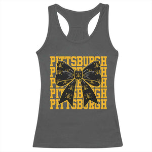 Pittsburgh Coquette Bow Racerback Tank Top Retro Sports Style Pirate Skull TS10 Dark Heather Print Your Wear