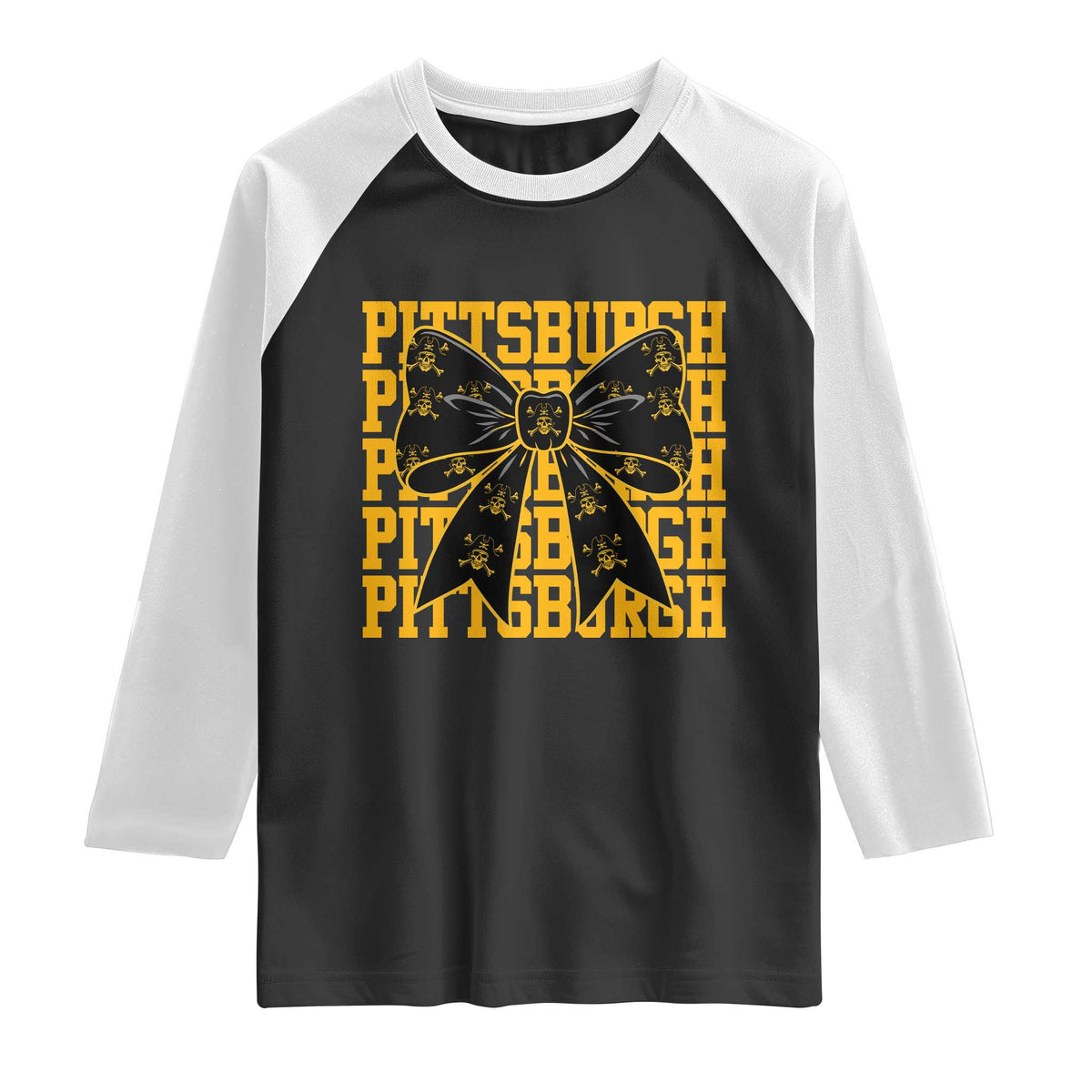 Pittsburgh Coquette Bow Raglan Shirt Retro Sports Style Pirate Skull TS10 Black White Print Your Wear