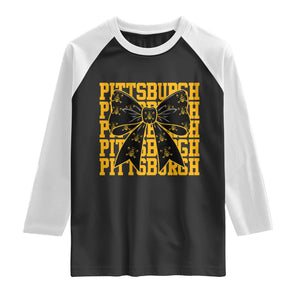 Pittsburgh Coquette Bow Raglan Shirt Retro Sports Style Pirate Skull TS10 Black White Print Your Wear