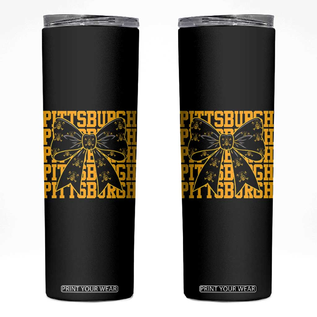 Pittsburgh Coquette Bow Skinny Tumbler Retro Sports Style Pirate Skull TS10 Black Print Your Wear