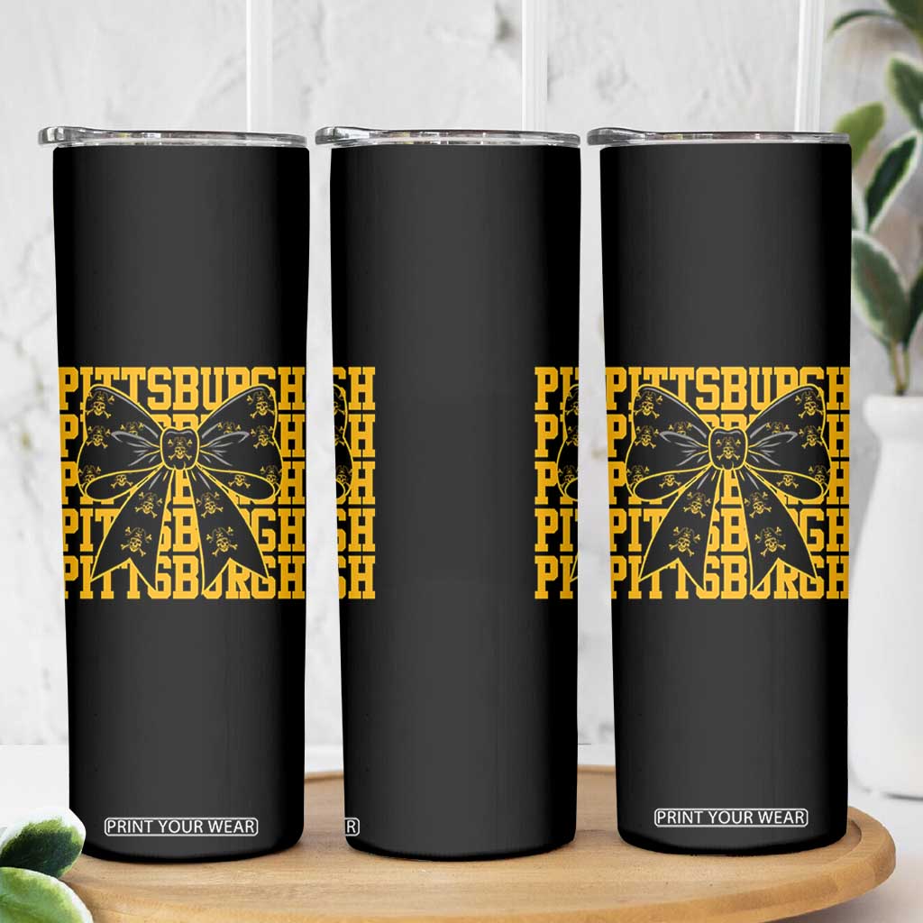 Pittsburgh Coquette Bow Skinny Tumbler Retro Sports Style Pirate Skull TS10 Print Your Wear
