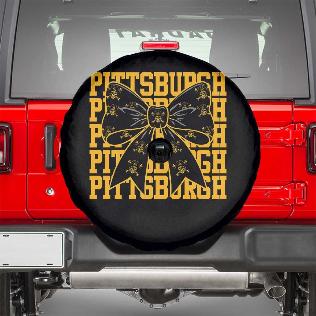 Pittsburgh Coquette Bow Spare Tire Cover Retro Sports Style Pirate Skull TS10 Black Print Your Wear
