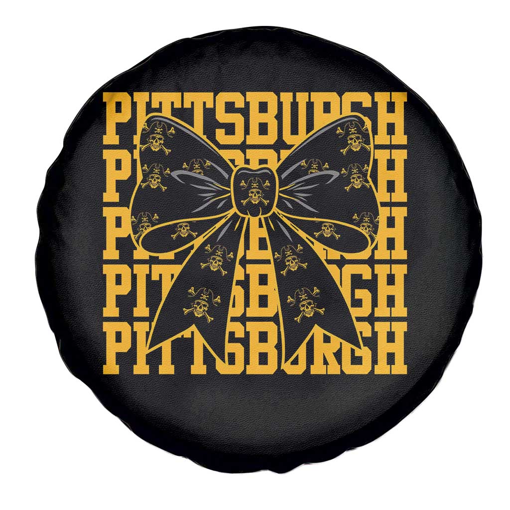 Pittsburgh Coquette Bow Spare Tire Cover Retro Sports Style Pirate Skull TS10 Print Your Wear